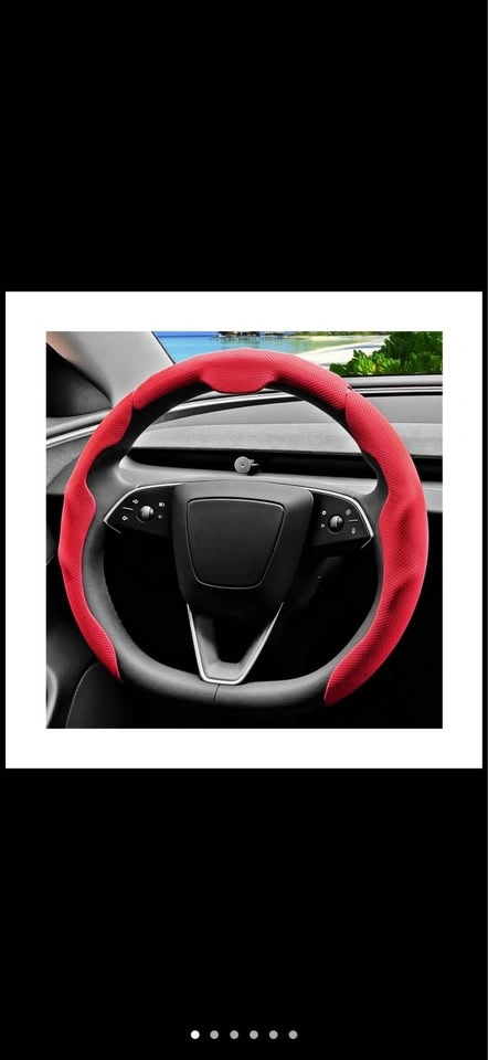Car Steering Wheel Cover RED, 3PCS/Set Nappa Leather - photo 2