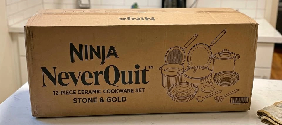 Ninja NeverQuit 12-Piece Ceramic Cookware Set - Stone & Gold