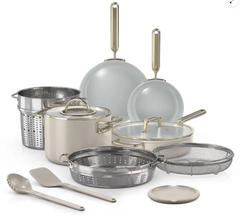 Ninja NeverQuit 12-Piece Ceramic Cookware Set - Stone & Gold - photo 2
