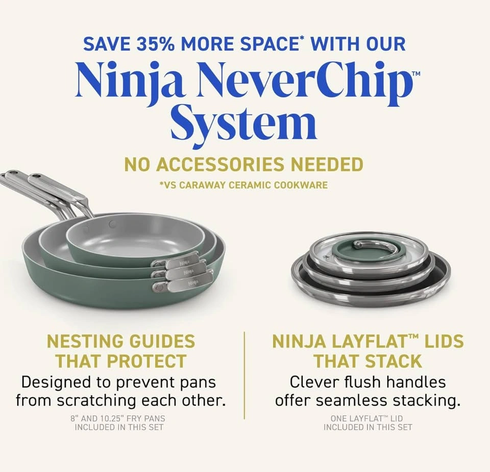 Ninja NeverQuit 12-Piece Ceramic Cookware Set - Stone & Gold - photo 3