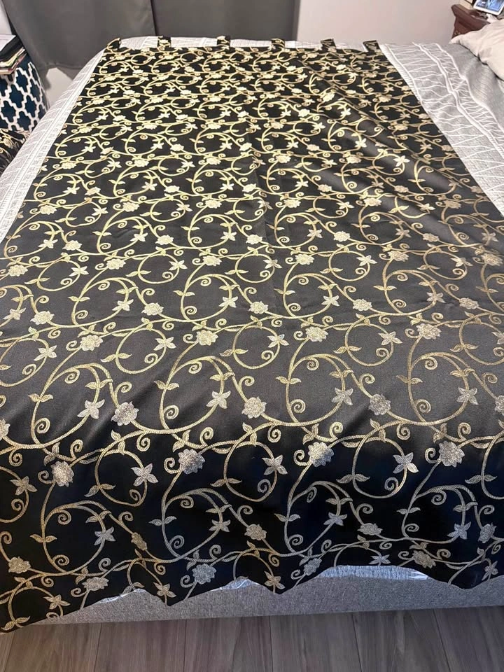 Black Out Top Tab Drapes & Matching Throw Cushions