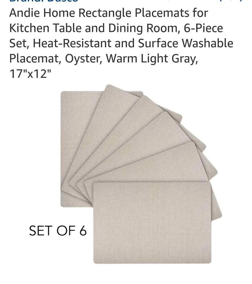 Rectangle Placemats, 6-Piece Set, Oyster, 17"x12"