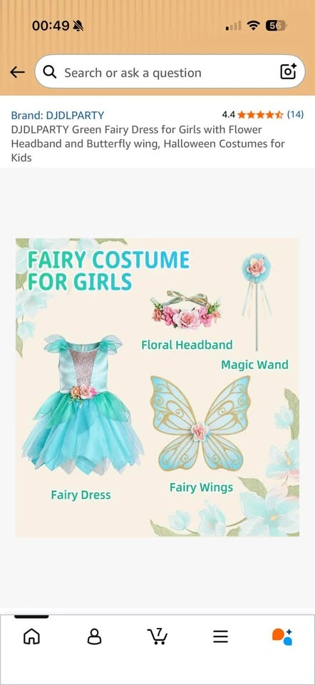 DJDLPARTY Girls Green Fairy Princess Costume Set - Size 4 - photo 4