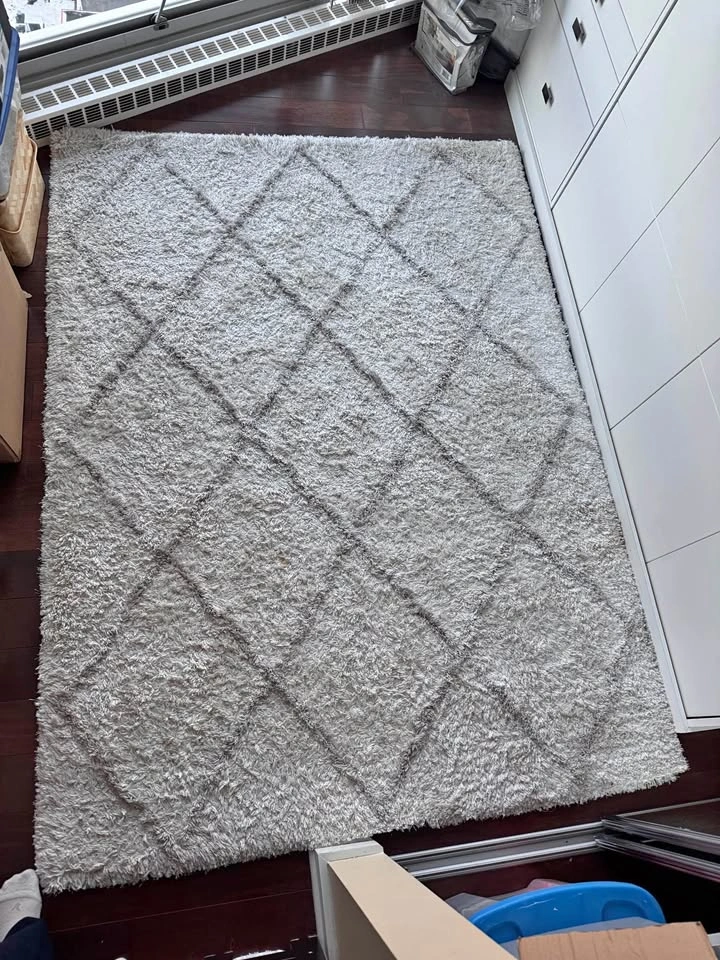 White/gray Shag rug 5x8