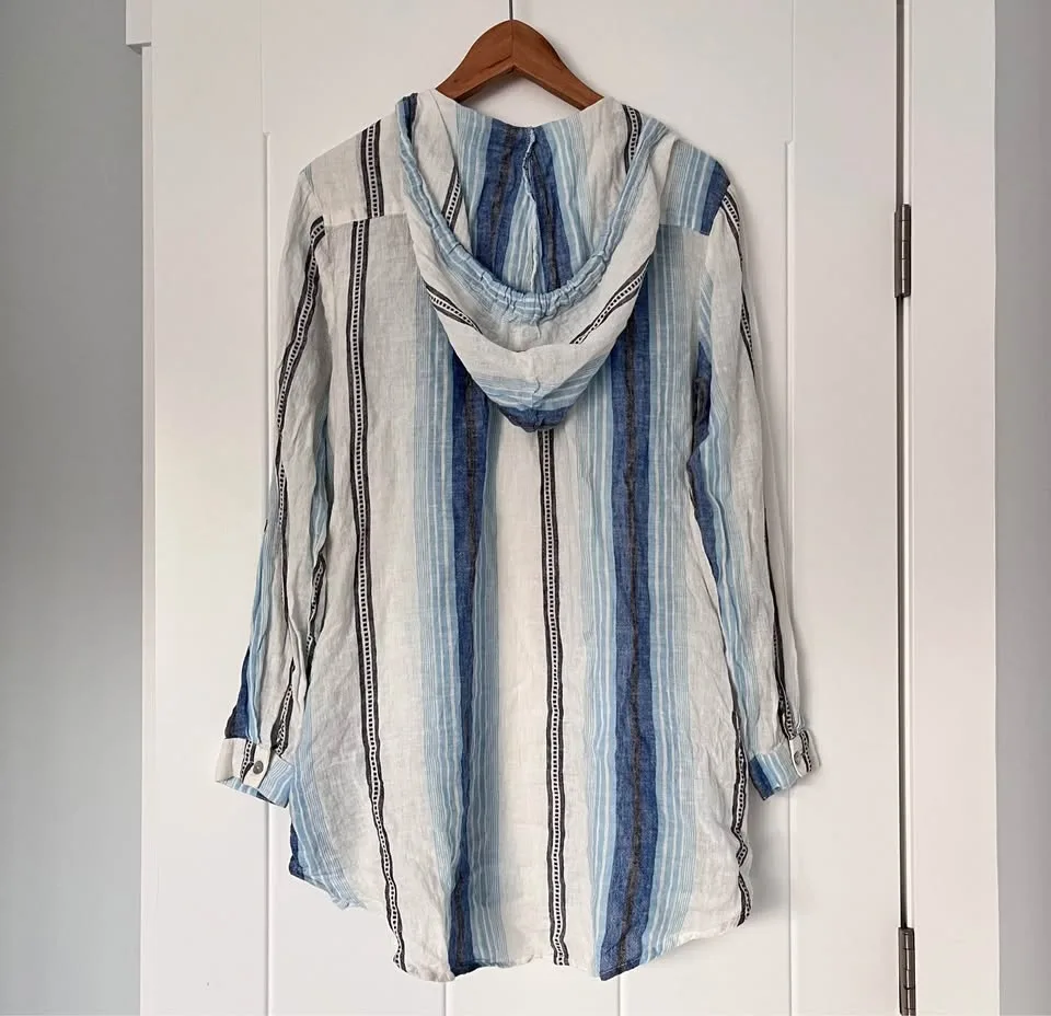 🧡Blue Island Striped Swim Tunic Dress Coverup Medium image indicator(7)