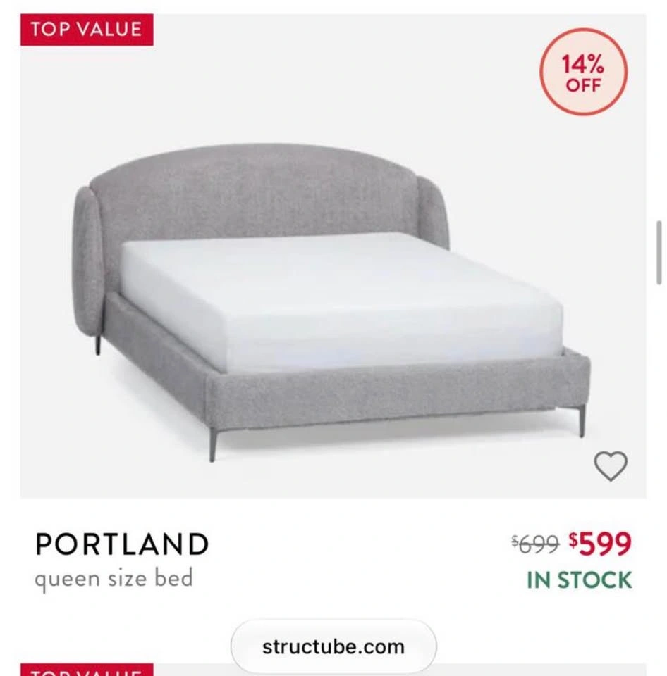 Gray Upholstered Queen Bed Frame with Studded Headboard - photo 2