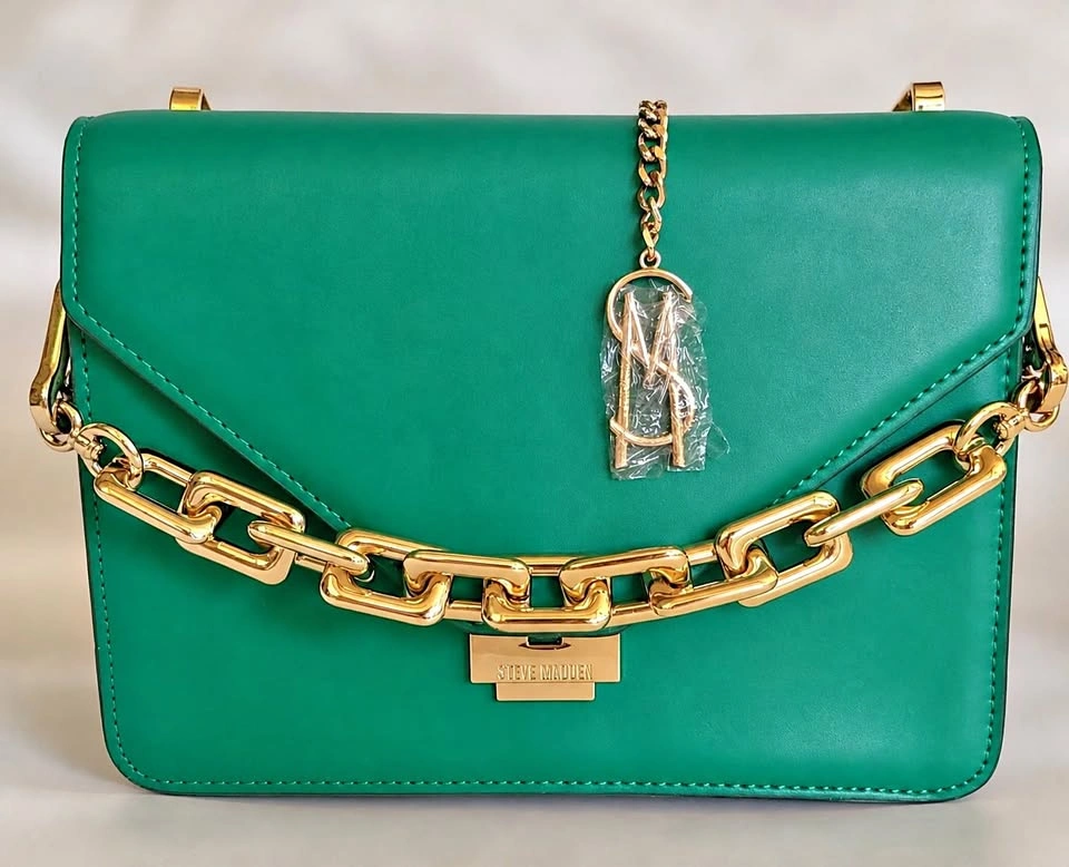 Steve Madden Crossbody Bag – Emerald Green, Gold Chain