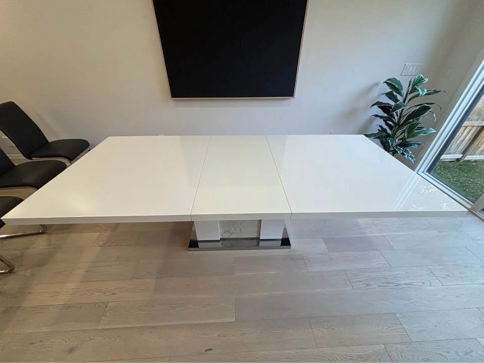 Modern High-Gloss White Pedestal Dining Table with Butterfly Lea - photo 2