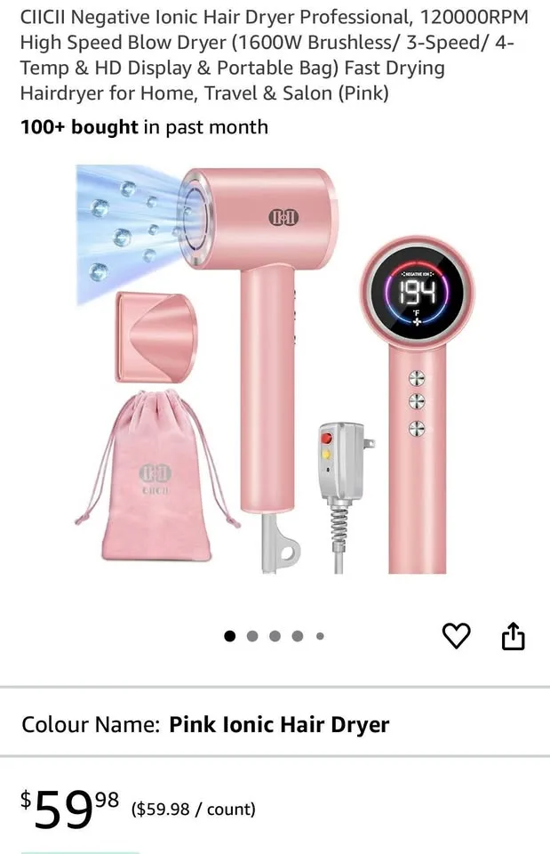 New CIICII Hair Dryer, 120000RPM (1600W Brushless) thumbnail