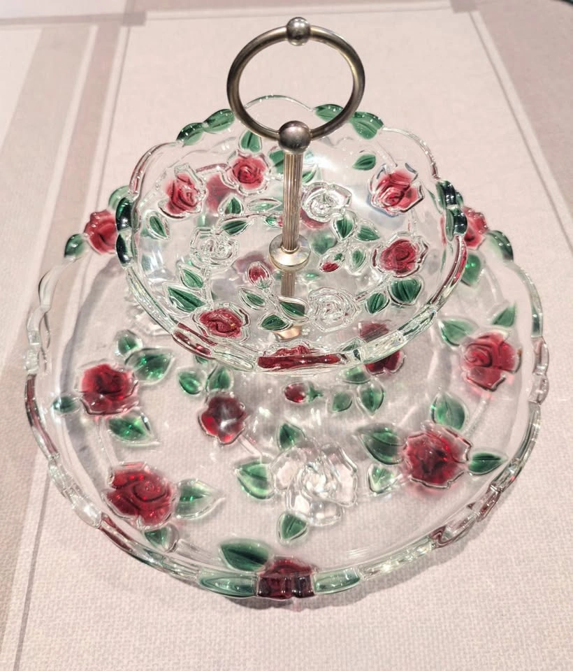 Mikasa German Crystal 2-Tier Floral Rose Serving Tray