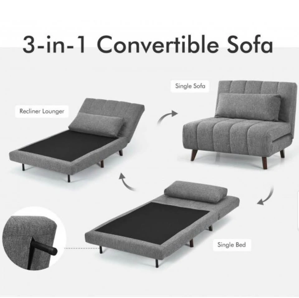 3-Position Convertible Sofa Bed with Pillow Gray - photo 2