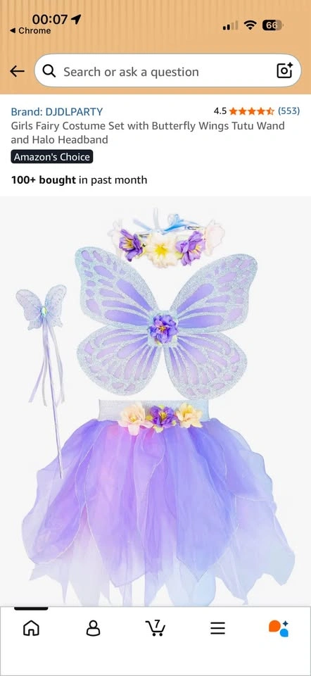 DJDLPARTY Girls Purple Fairy Costume Set