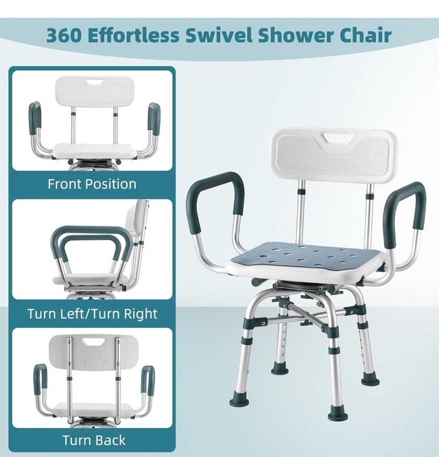 Swivel Shower Chair with Arms and Back, 400lbs - photo 2