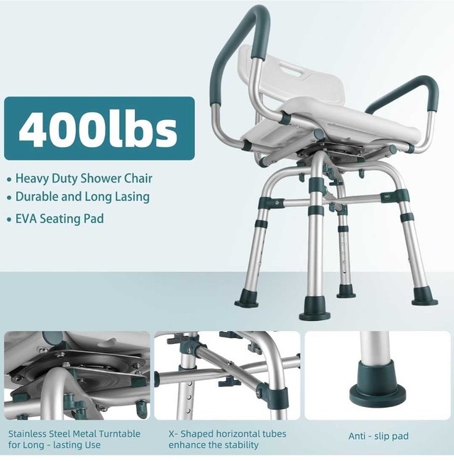 Swivel Shower Chair with Arms and Back, 400lbs - photo 3