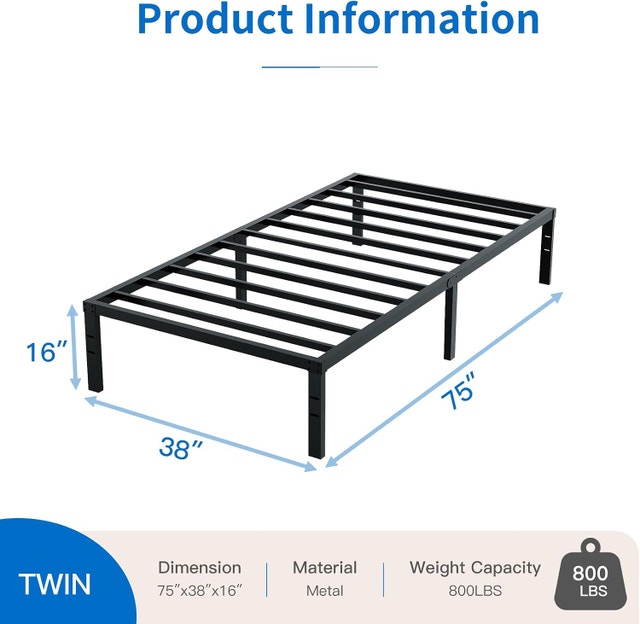 Twin Bed Frame 800lbs Heavy Duty Metal Platform - photo 2