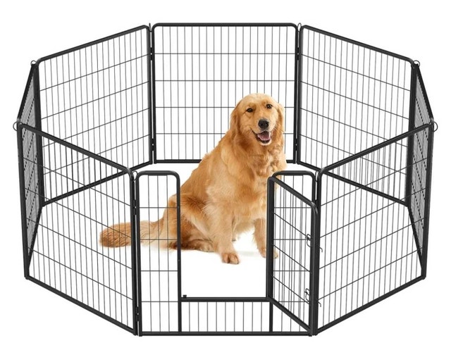 Feandrea Dog Playpen, DIY Dog Fence, 8 Panels, 31.5-Inch Tall