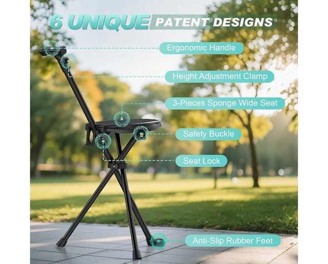 Portable Walking Cane with Seat: 330 lb - photo 3