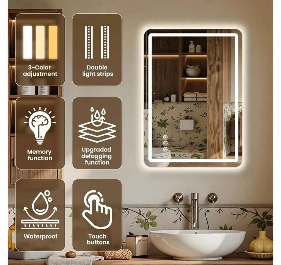 New 16"x 24" LED Bathroom Mirror, 3 Color, Anti-Fog, Frameless - photo 2