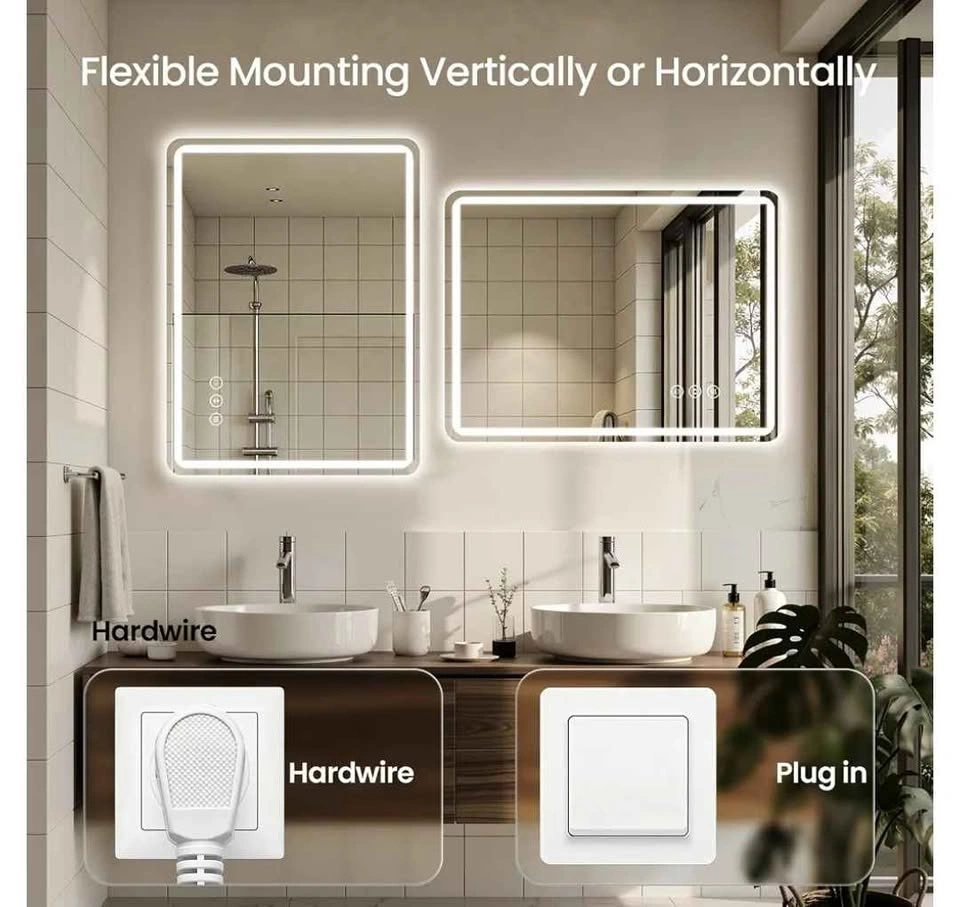 New 16"x 24" LED Bathroom Mirror, 3 Color, Anti-Fog, Frameless - photo 3