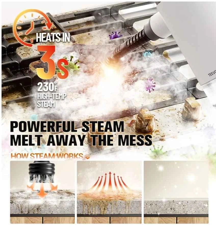 Teevogo Handheld Steam Cleaner, 3-Second Heat-Up - photo 4
