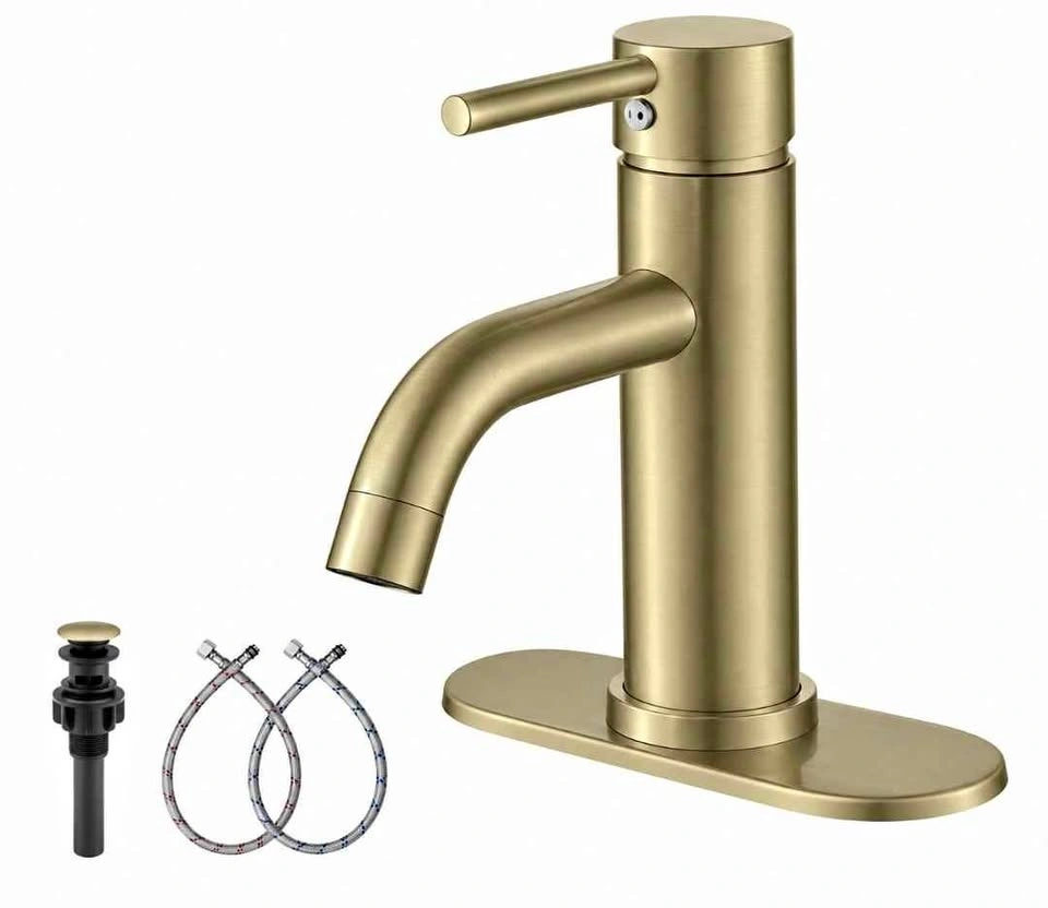Hononnice Brushed Gold Single Handle Bathroom Faucet