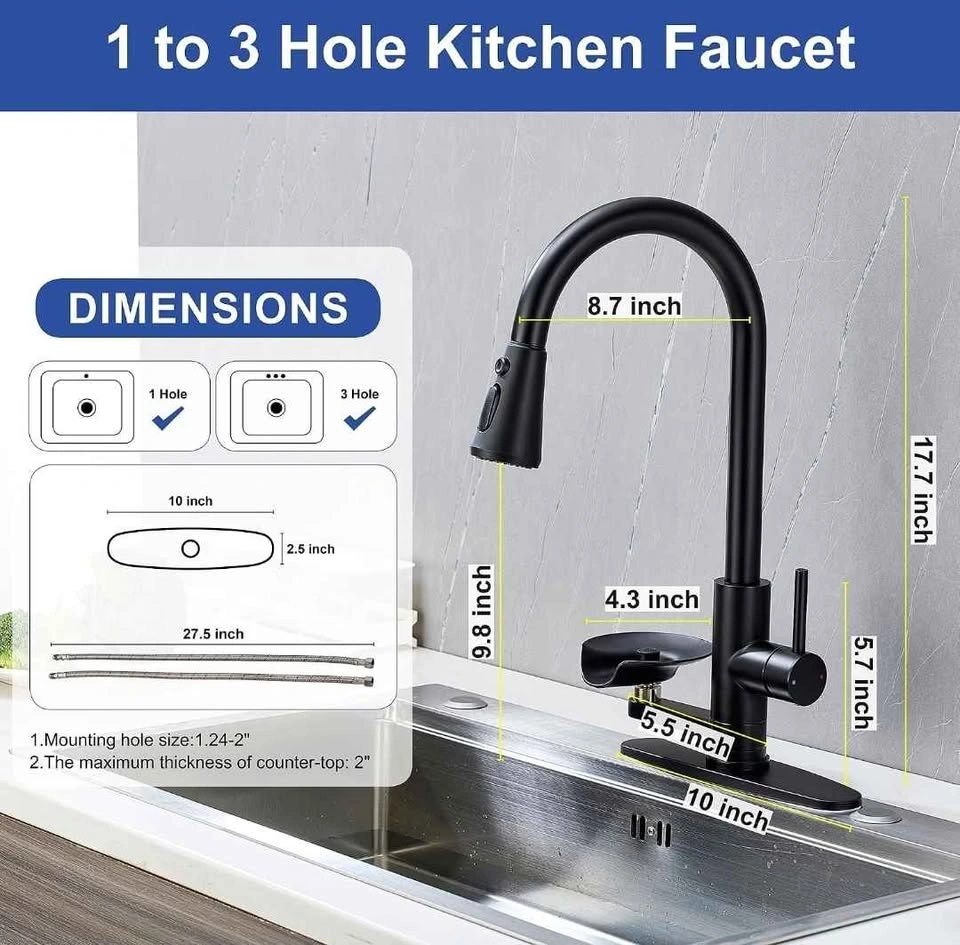 Hamoler Kitchen Faucet with Cup Washer Pull Down Matte Black - photo 4