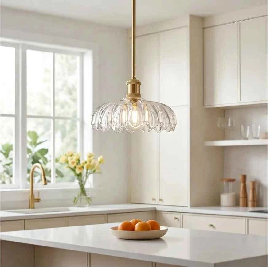 New FEMILA 10.4" Gold Pendant Light with Flower Glass