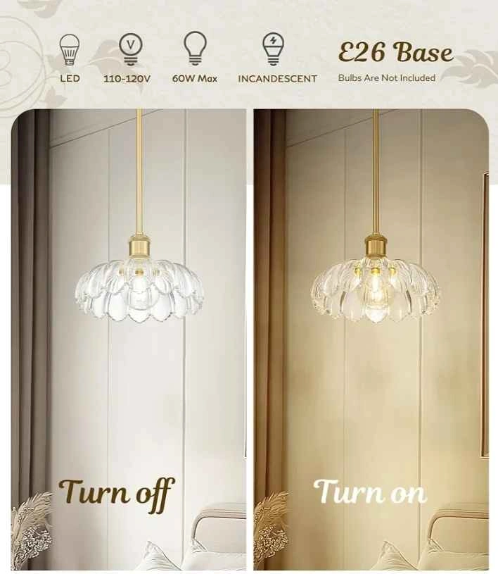 New FEMILA 10.4" Gold Pendant Light with Flower Glass - photo 5