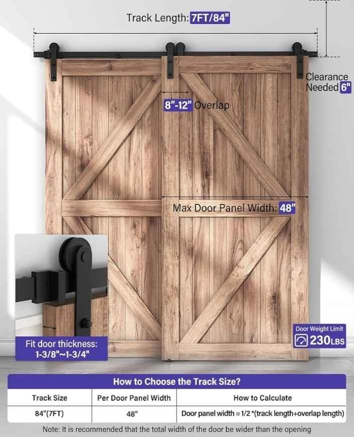 ZEKOO 7FT Single Track Bypass Sliding Barn Door Hardware Kit - photo 5