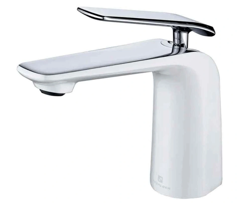 TOCALOCA White and Chrome Bathroom Sink Faucet