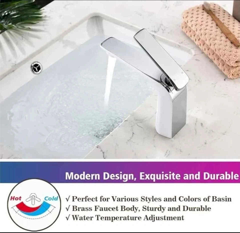 TOCALOCA White and Chrome Bathroom Sink Faucet - photo 2