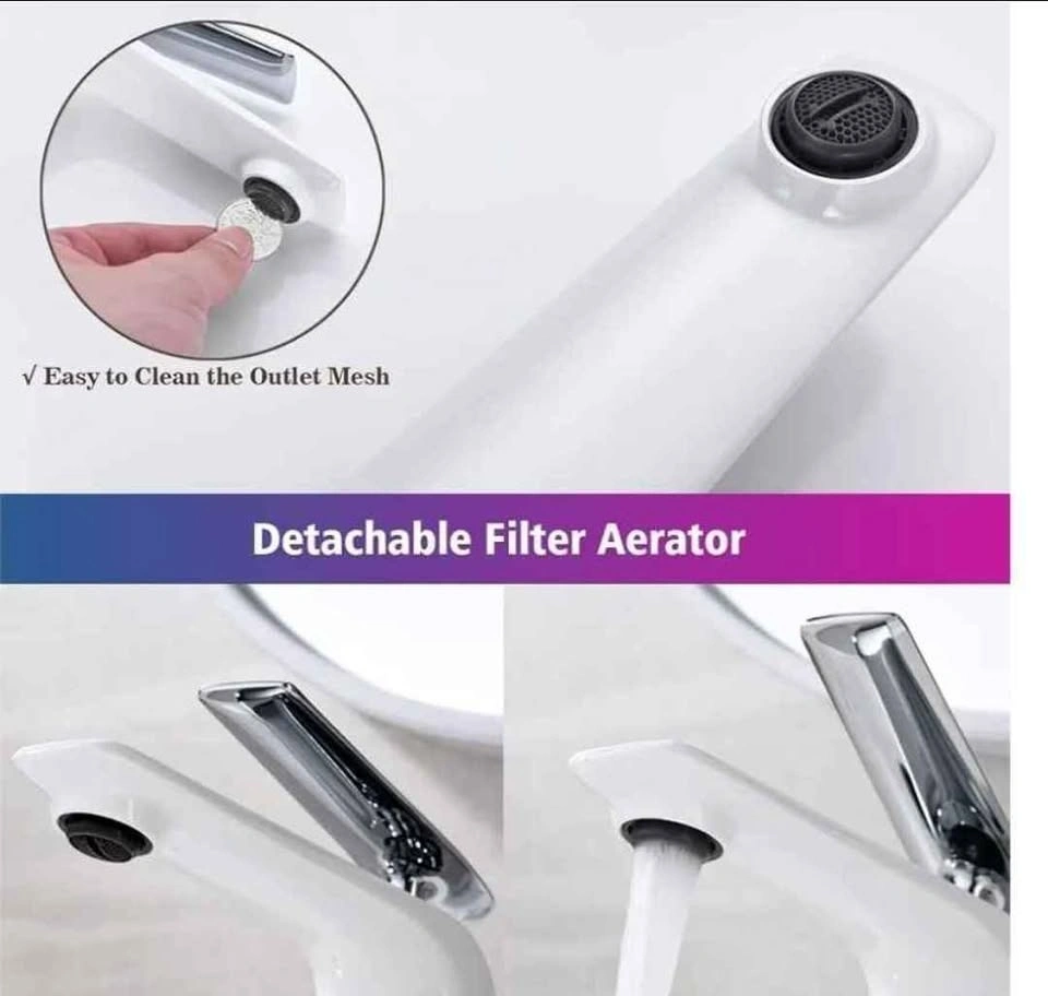 TOCALOCA White and Chrome Bathroom Sink Faucet - photo 3