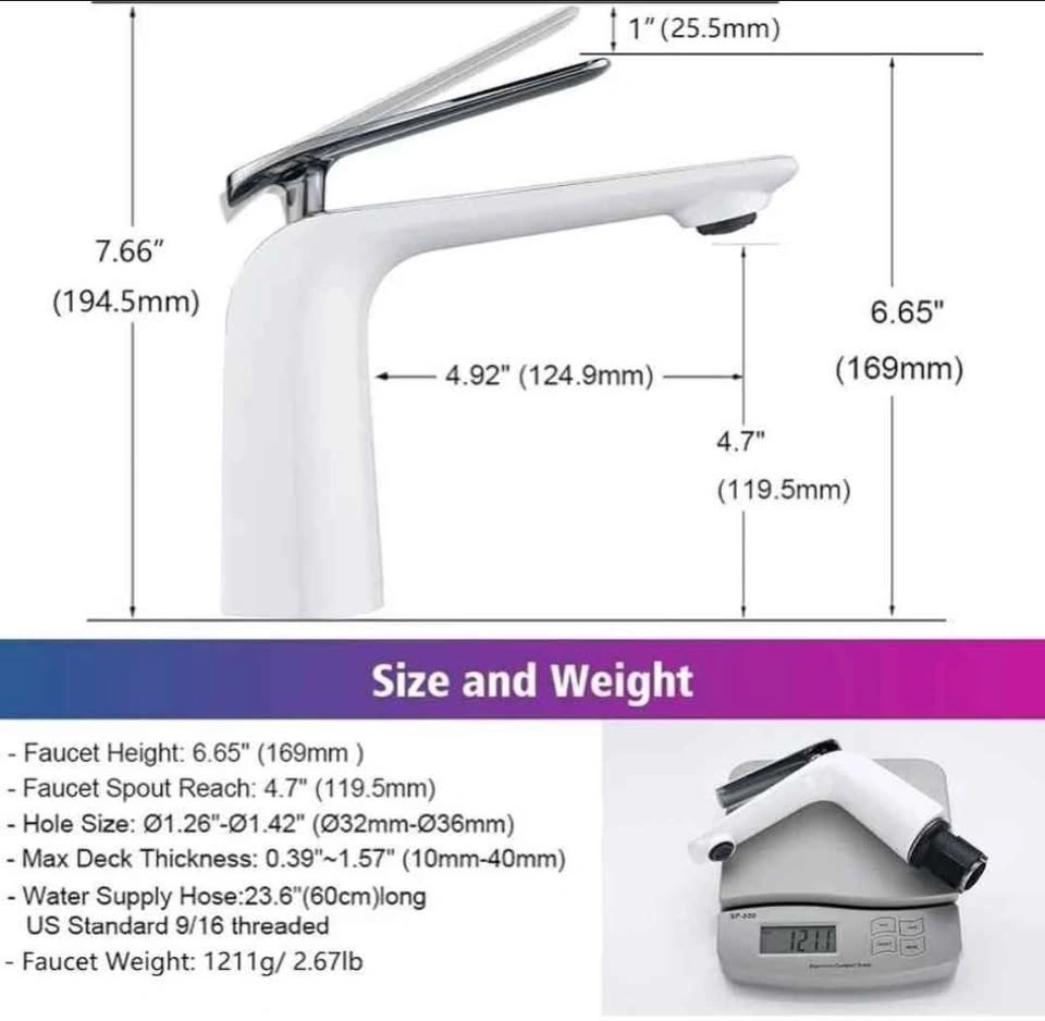 TOCALOCA White and Chrome Bathroom Sink Faucet - photo 4