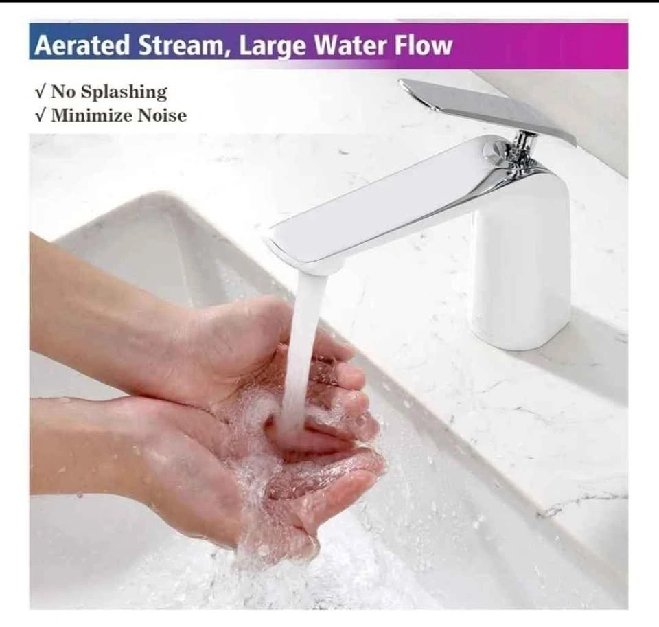 TOCALOCA White and Chrome Bathroom Sink Faucet - photo 5