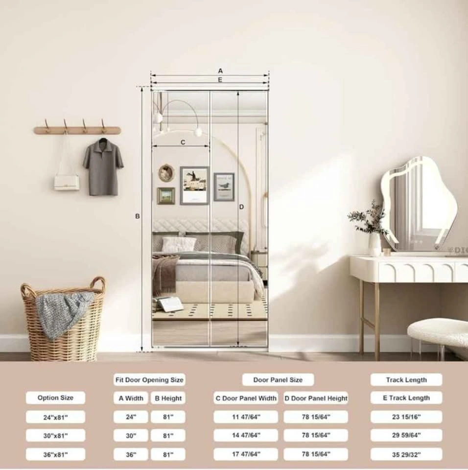 JUBEST Bifold Closet Door, 36"x81" Mirrored, Brand New - photo 2