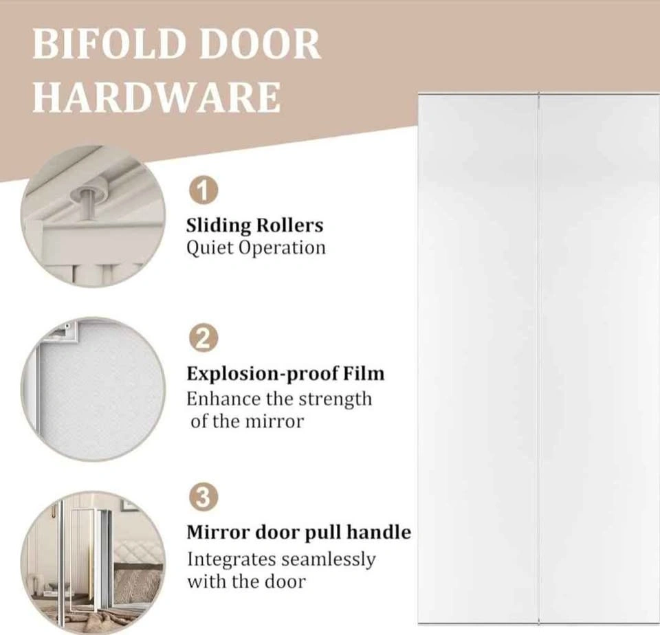 JUBEST Bifold Closet Door, 36"x81" Mirrored, Brand New - photo 4