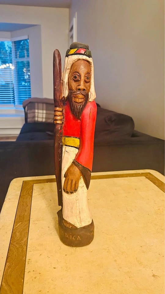 Hand-Carved Jamaican Wooden Statue of Moses with his staff