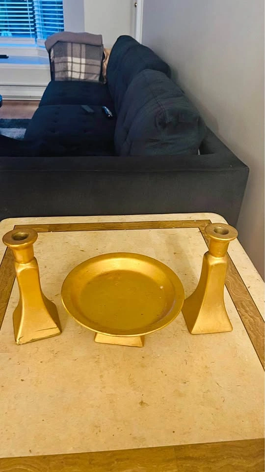 Gold Candle Holder and Pedestal Dish Set