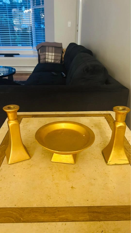 Gold Candle Holder and Pedestal Dish Set - photo 2