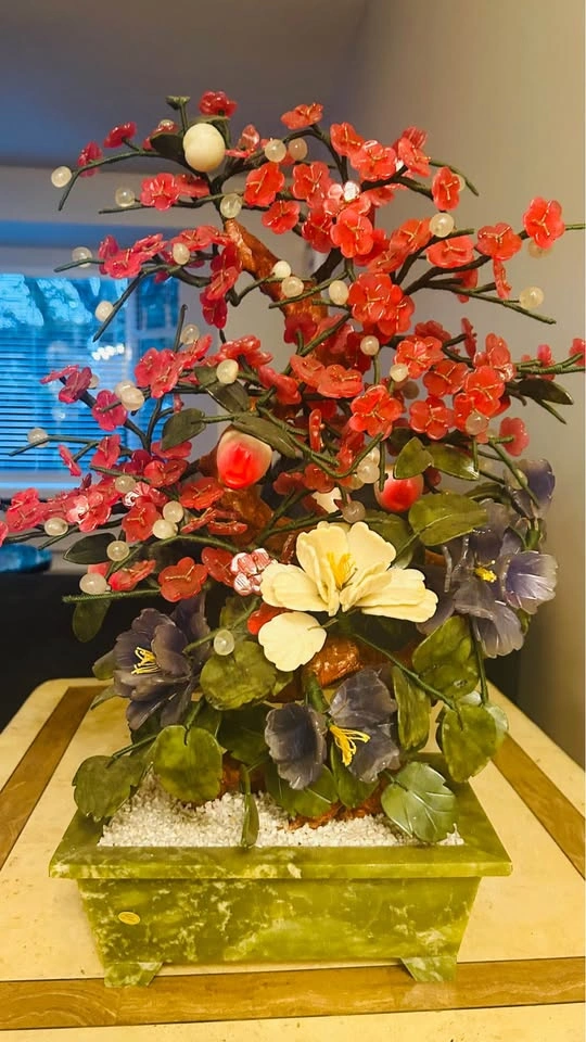Vintage Chinese Jade Glass Bonsai Tree - photo 2
