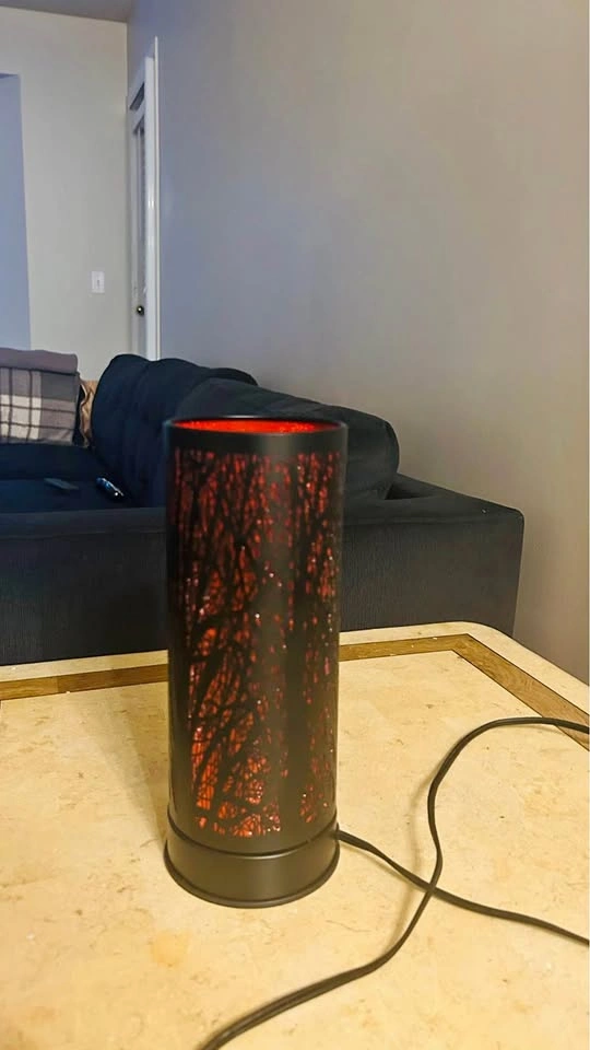 Black Metal Forest Cutout Table Lamp with Red Light
