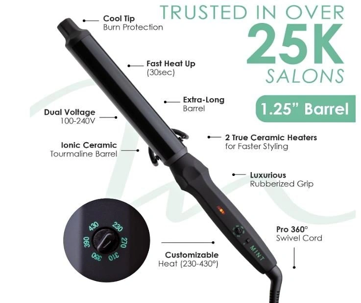 MINT Professional Clamp-Free Curling Wand 1.25 Inch