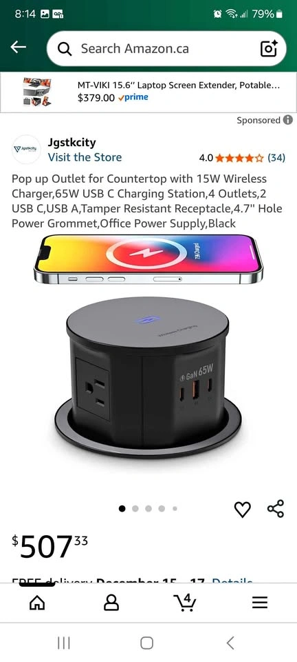 New Pop up Outlet for Countertop with 15W Wireless 65W USB C