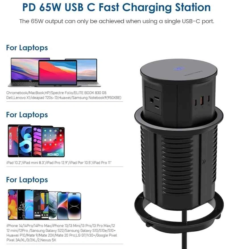 New Pop up Outlet for Countertop with 15W Wireless 65W USB C - photo 3