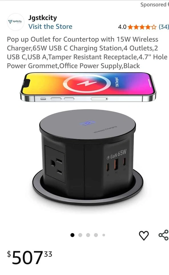 New Pop up Outlet for Countertop with 15W Wireless 65W USB C - photo 4
