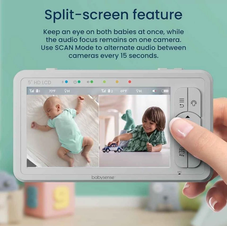 New Babysense 5" HD Split-Screen Baby Monitor with 2 Cameras - photo 4