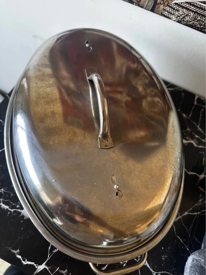 Stainless Steel Oval Roasting Pan with Lid Turkey Thanksgiving - photo 2