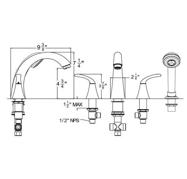 2 Handle Deck Roman Tub Faucet with Diverter image indicator(6)