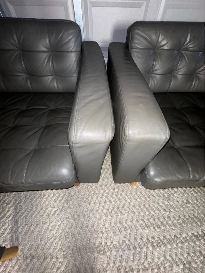 Like new. IKEA MORABO Leather Set – Loveseat, Armchair & Ottoman - photo 2