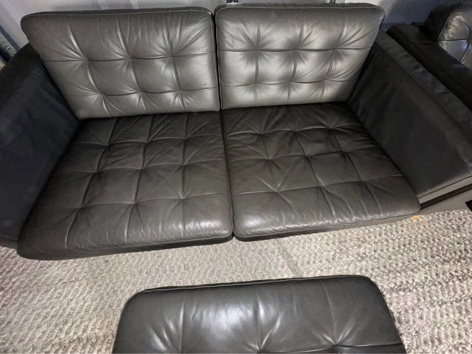 Like new. IKEA MORABO Leather Set – Loveseat, Armchair & Ottoman - photo 5